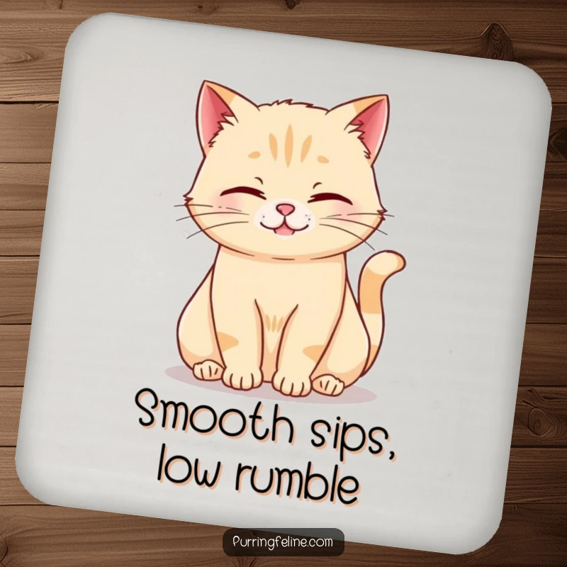 Funny rumbling cat coaster featuring a relaxed cat softly rumbling, protecting surfaces with peaceful vibes.