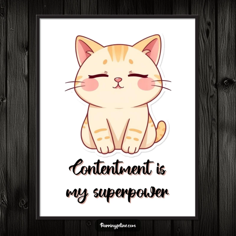 Funny cat poster, cat with eyes closed, radiating contentment, humorous and serene artwork, perfect funny gift for decor.