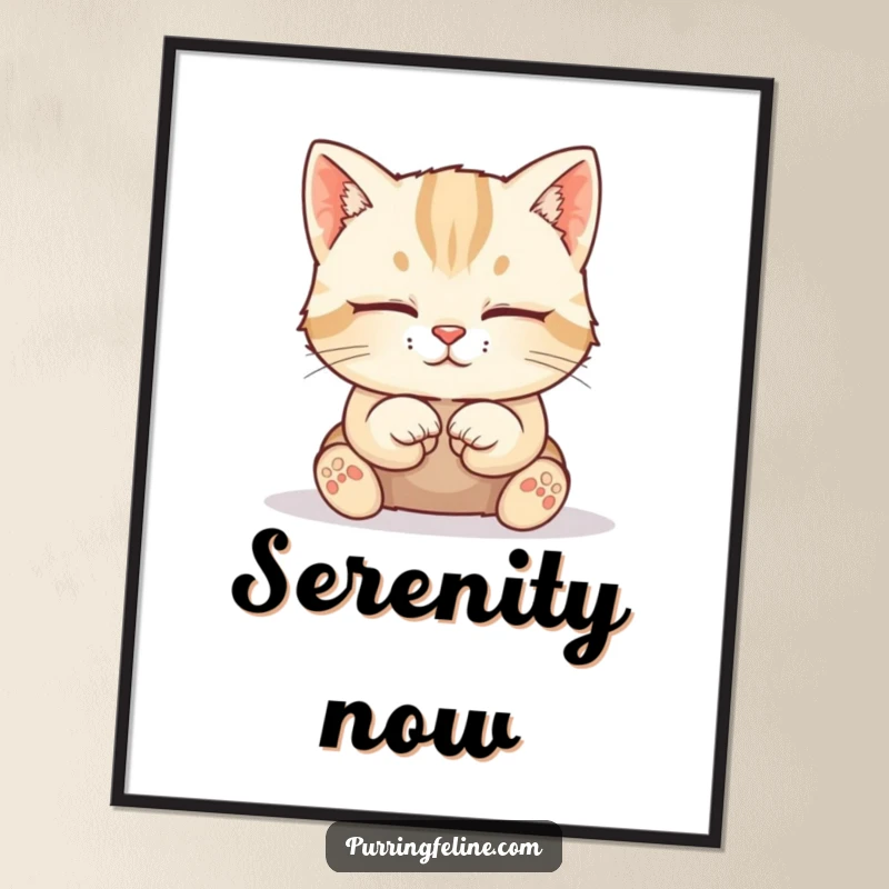 Funny Cat Poster: A calm cat cub sits with its paws neatly tucked, exuding a peaceful and serene aura.