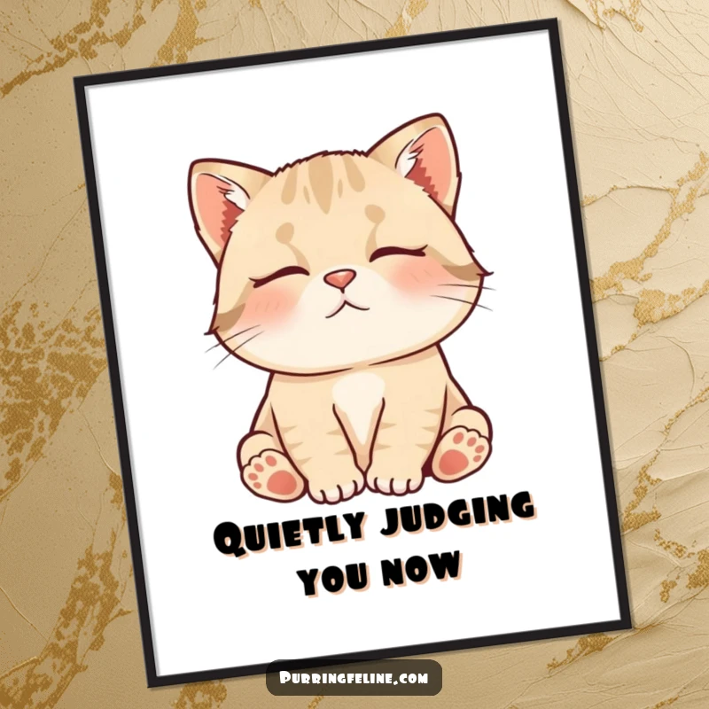Funny Poster displaying a contented cat cub murmuring peacefully, adding a touch of artful humor and calm to any wall.
