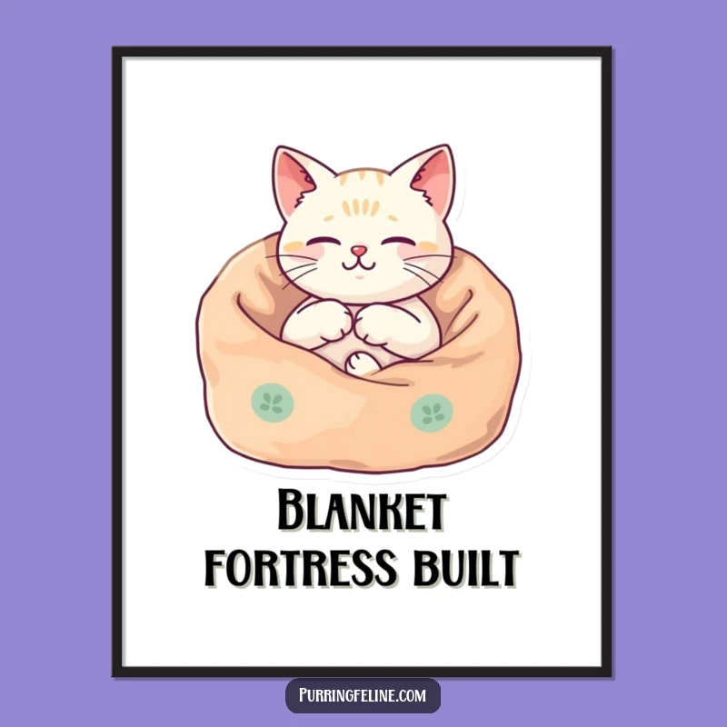 Funny Cozy Cat Poster: Harmonious Vibes Art, Quaint Funny Gift for Home