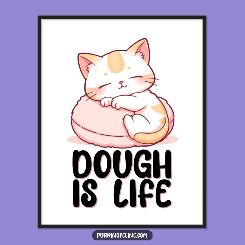 Funny Poster Art: Cat Kneading Cushion Scene for Home Decor, Unique Gift