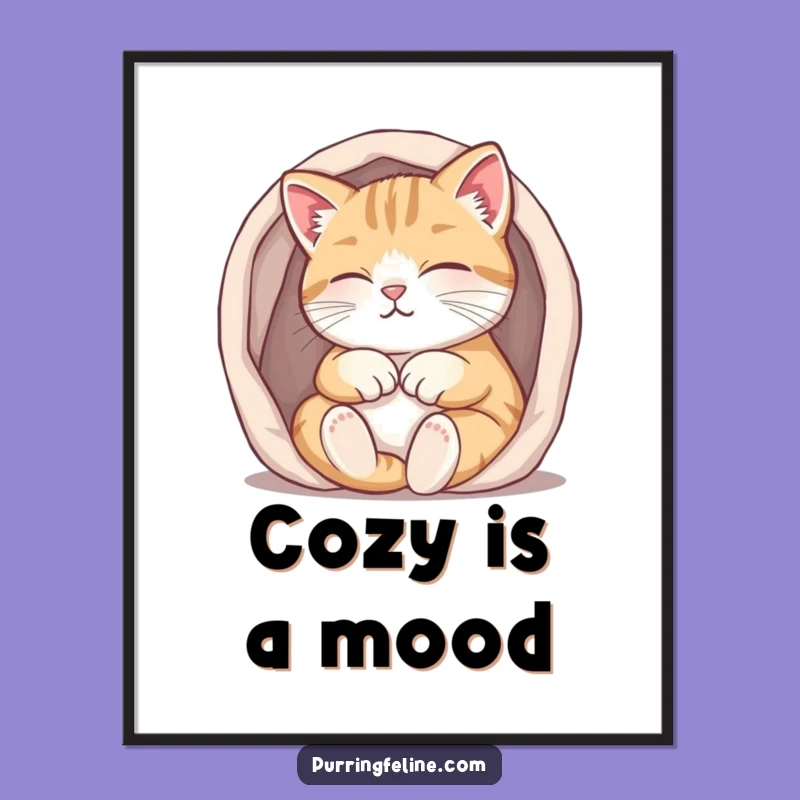 Funny Purring Cat Poster: Cozy Space Art, Warm Home Decor Gift