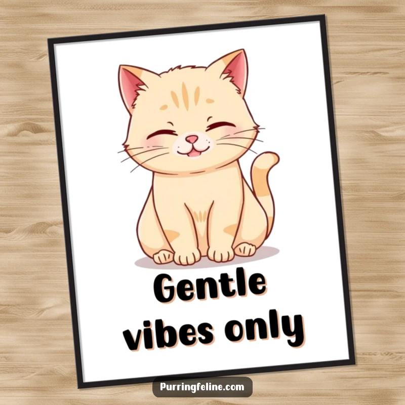 Funny rumbling cat poster showing a relaxed feline with closed eyes, softly rumbling with comforting contentment.