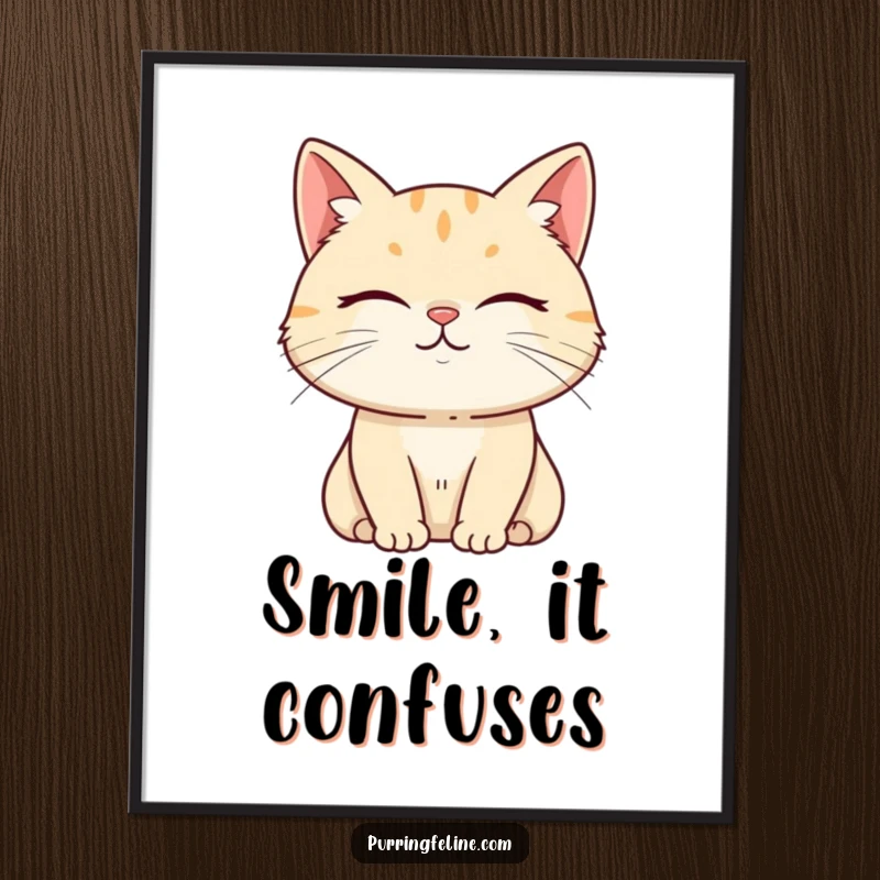 Funny Poster of a serene cat with a subtle, knowing smile, exuding an aura of humorous tranquility.