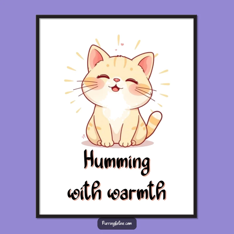 Funny Warm Purring Cat Poster - Hum Wall Art, Hilarious Home Decor Gift