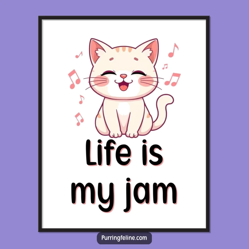 Funny Happy Cat Music Poster - Vibrating Feline Art, Hilarious Decor Gift