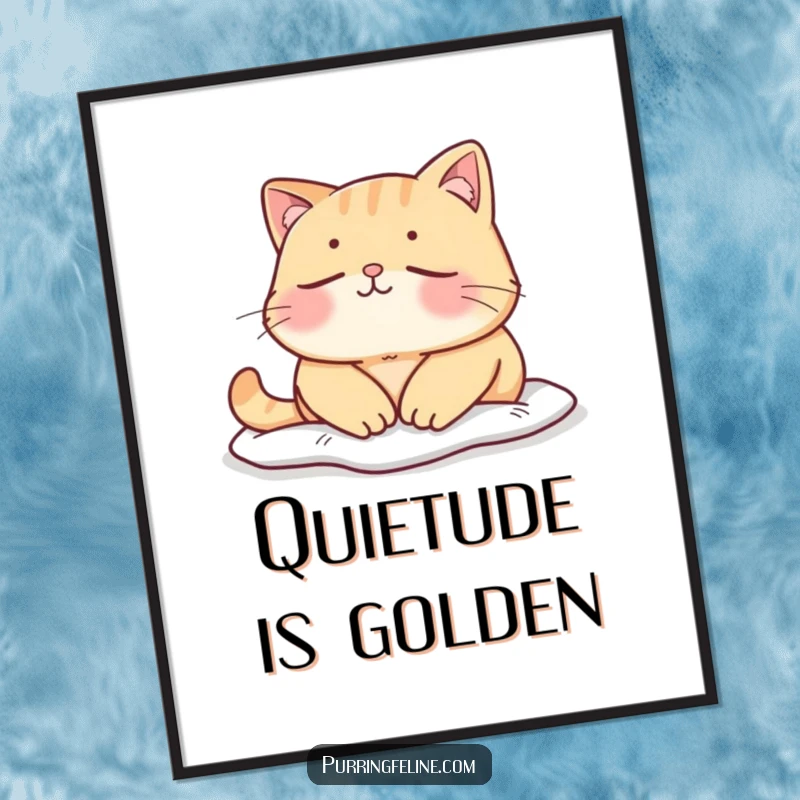 Funny mellow cat poster, a cat enjoying a peaceful, quiet moment, a visual representation of pure serenity.