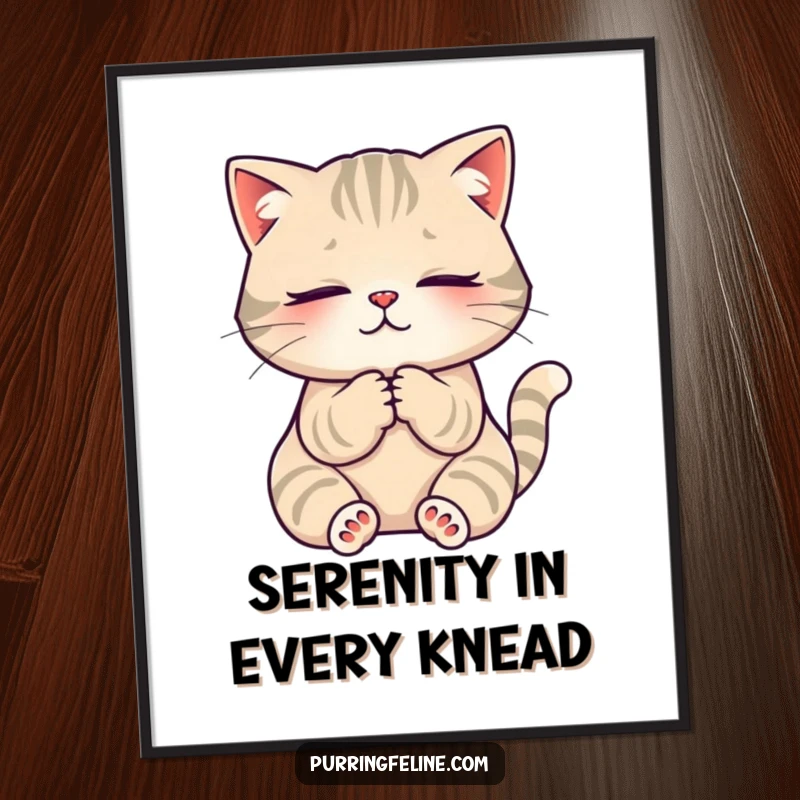 Funny Poster: A beautifully serene cat kneading its paws, capturing a moment of pure, unadulterated feline happiness.