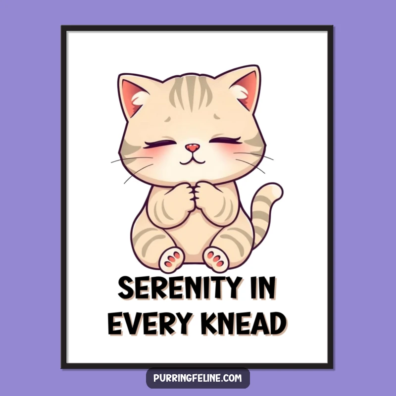 Funny Cat Kneading Poster - Serene Cat Art Print, Hilarious Home Decor Gift