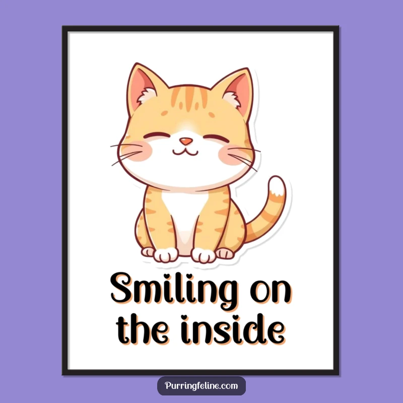Funny Contented Cat Poster: Gentle Smile Art, Peaceful Home Decor Gift