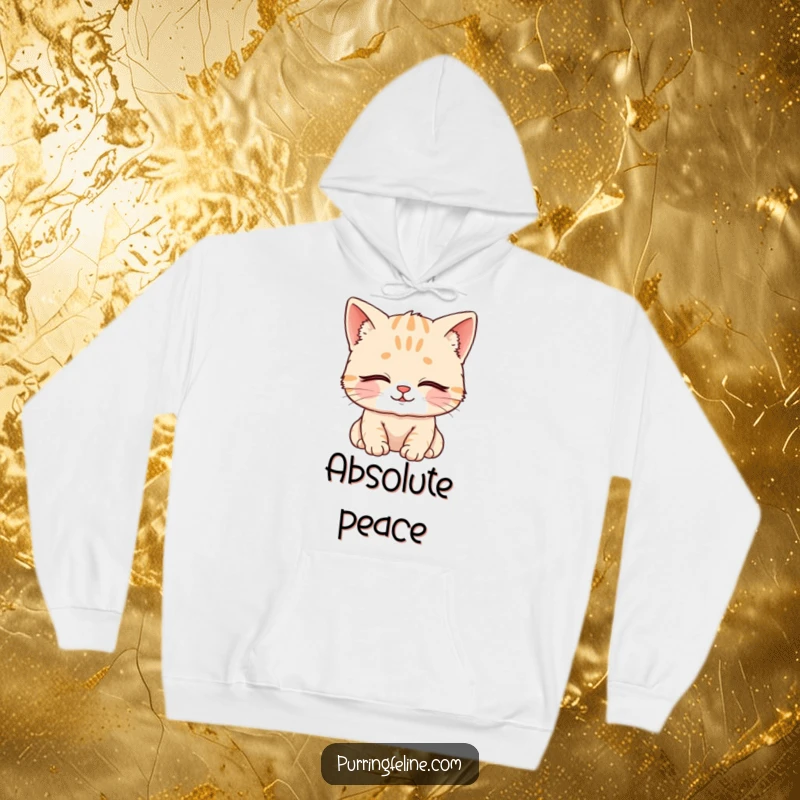 Funny Hoodie shows a content cat cub with eyes closed and a gentle smile, offering warmth and a sense of serene happiness.