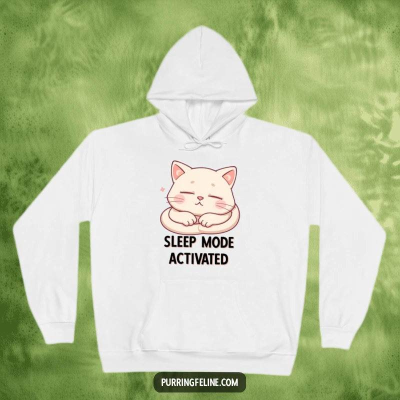 Funny Hoodie depicting a peacefully sleeping cat, with visual elements suggesting soft, contented purring.