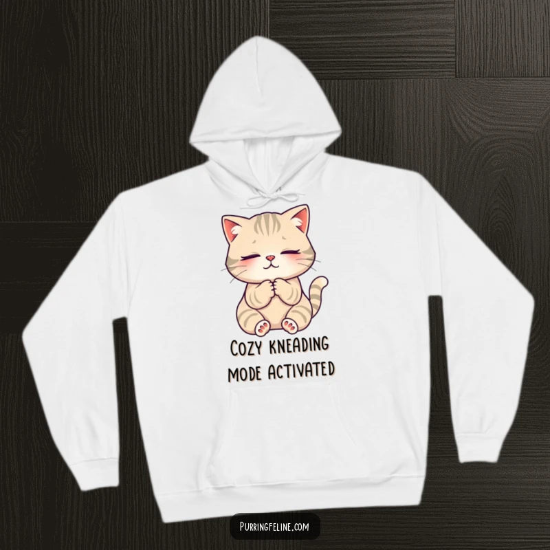 Funny Hoodie: A contented cat kneading its paws with a peaceful look, expressing pure happiness and cozy vibes.
