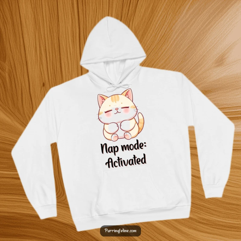 Funny Cat Hoodie with a relaxed cat purring deeply, embodying pure contentment and a humorous, heartwarming feeling for the wearer.