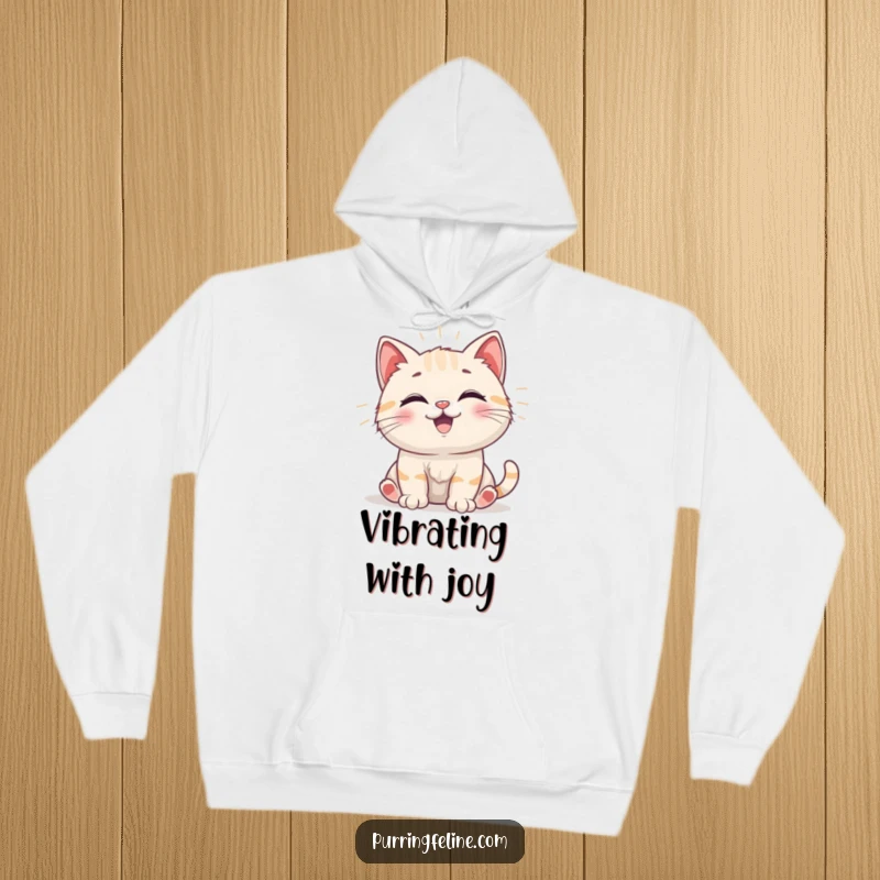 Funny Hoodie with a happy cat cub emitting comforting vibrations, perfect for staying cozy and sharing humorous warmth.