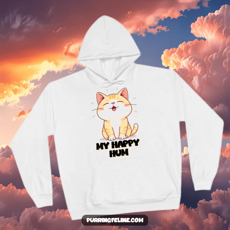 Funny Hoodie: A cat radiating deep satisfaction through subtle vibrations, symbolizing inner peace and contentment.