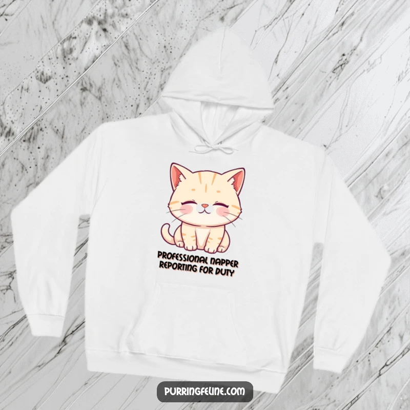 Funny Hoodie showcasing a purring cat with a gentle, serene expression and soft, peaceful eyes.