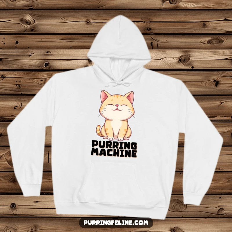 Funny Hoodie depicting a purring cat with eyes gently closed, showcasing a wonderfully relaxed posture.