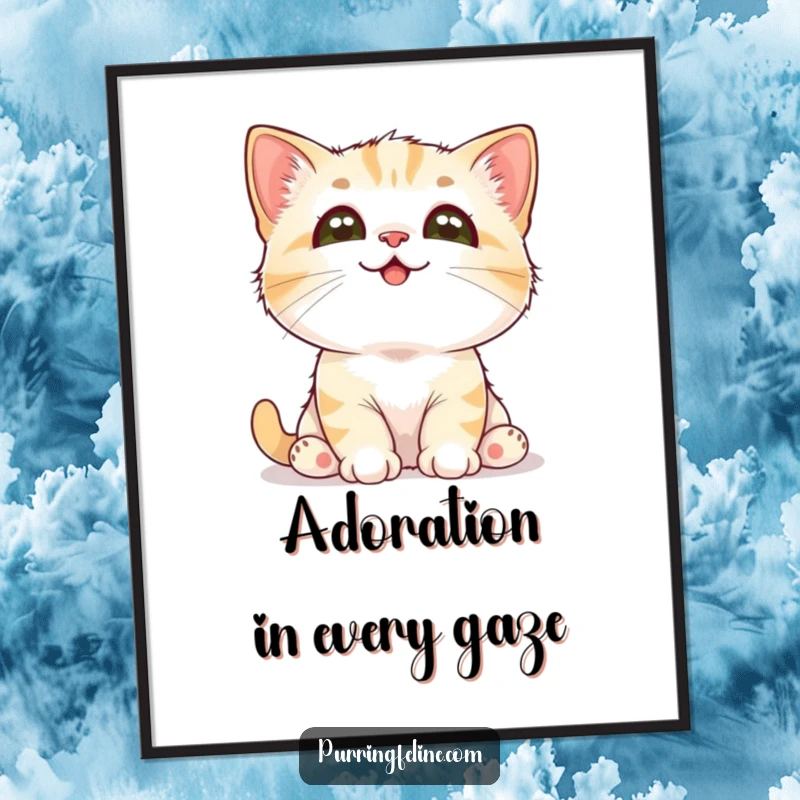 Free Printable Wall Art: A sweet cat cub looks upwards with eyes full of adoration, creating a heartwarming scene.