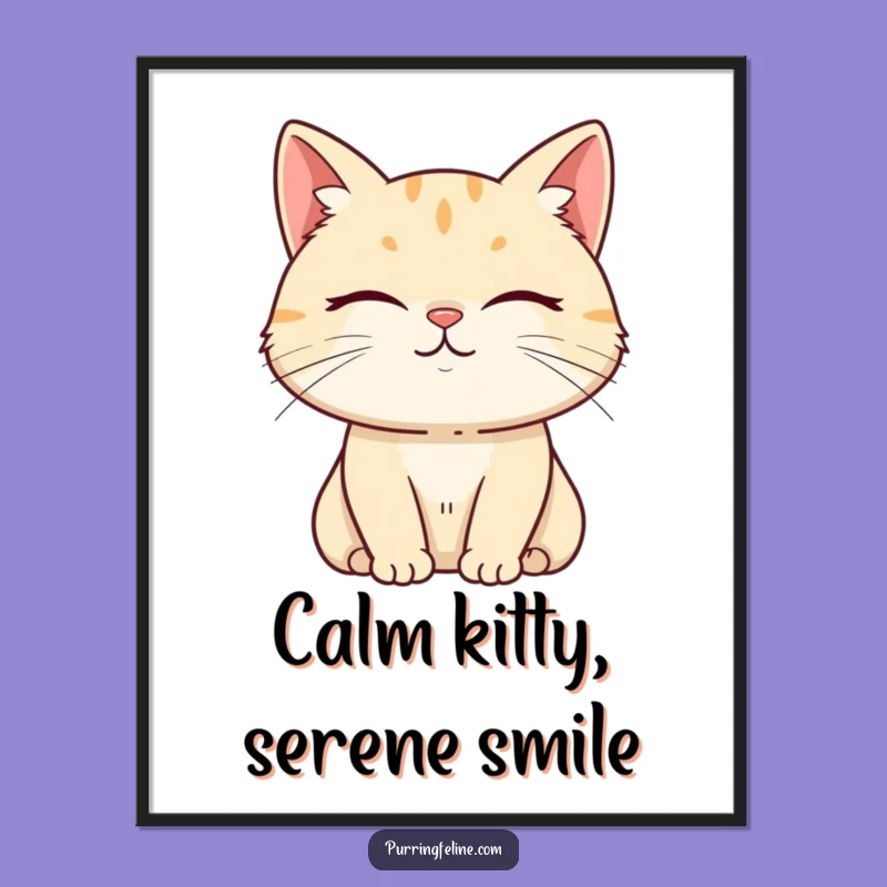 Free Printable Serene Cat Wall Art: Subtle Smile Downloadable Decor