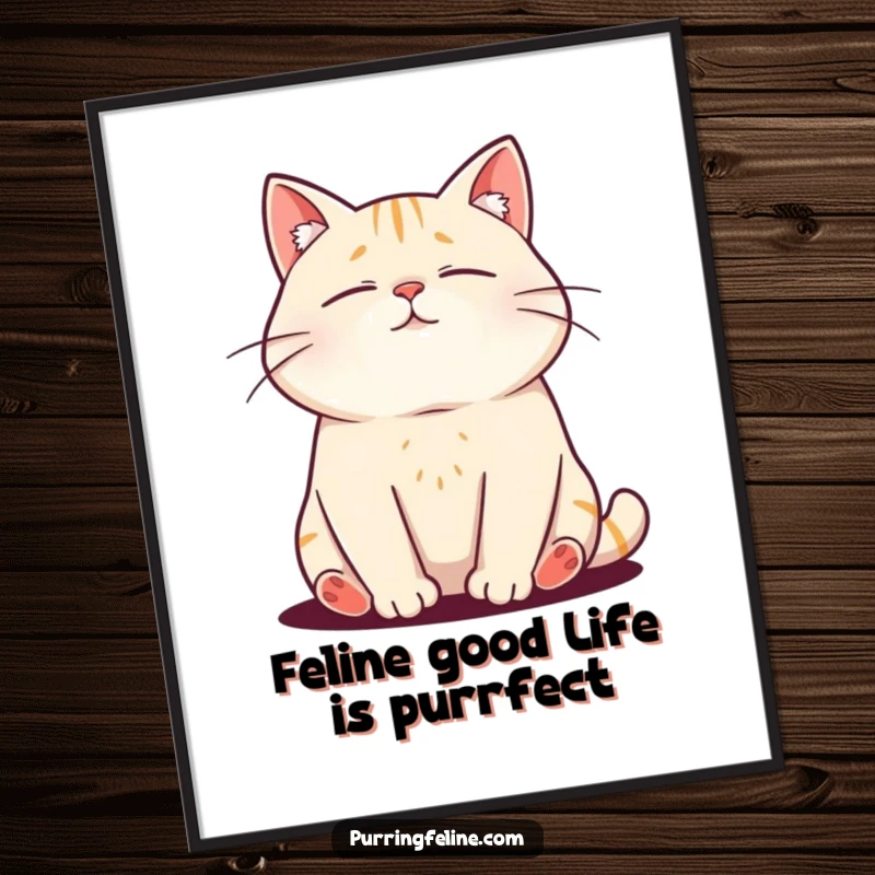 Funny Free Printable Wall Art: A serene cat with its chest vibrating, radiating purrs, ideal for home decor.