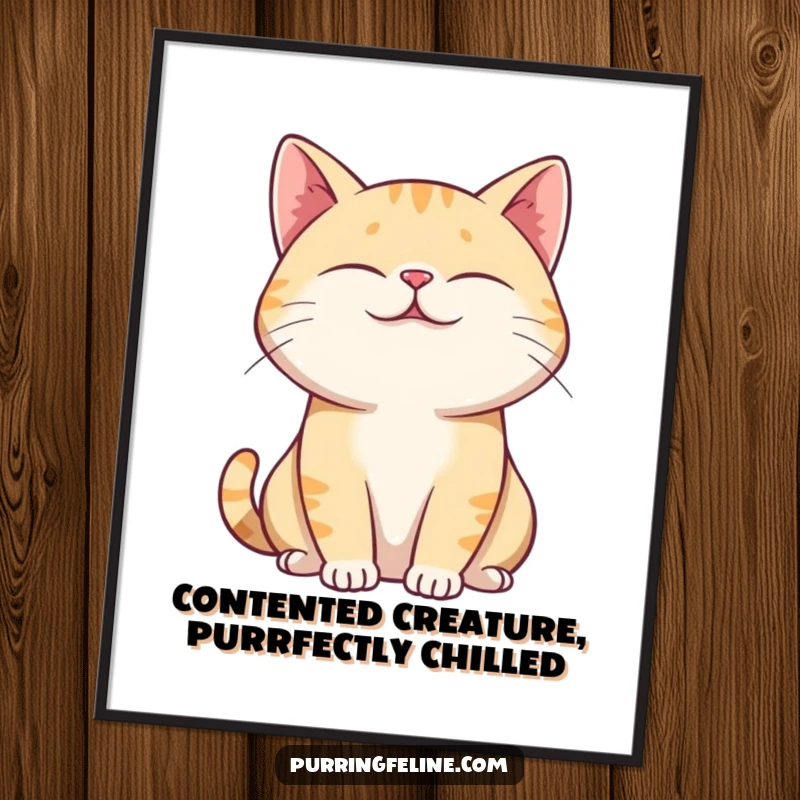 Free Printable Wall Art: A purring cat with sleepy eyes and a relaxed posture, exuding comfort and tranquility.