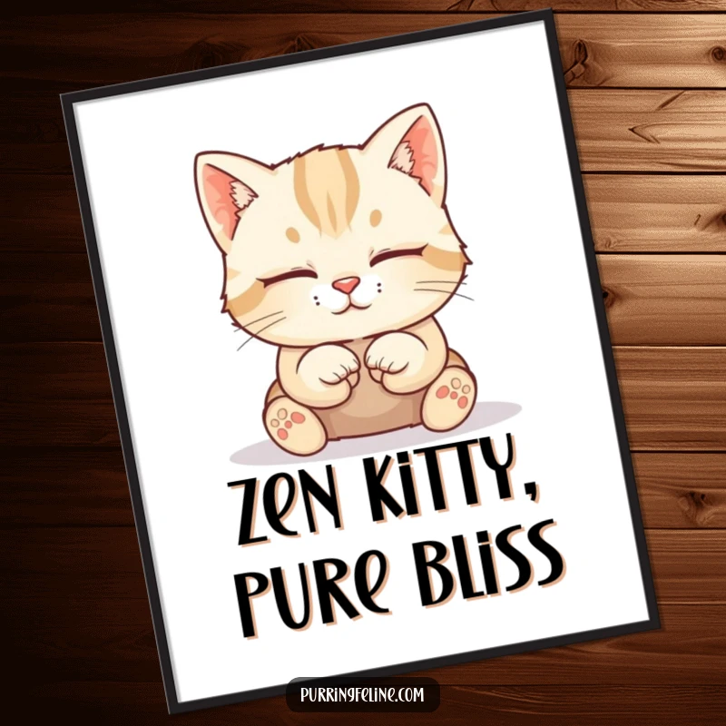 Free Printable Wall Art: A calm cat cub sits serenely with its paws tucked neatly, radiating peace and quiet.