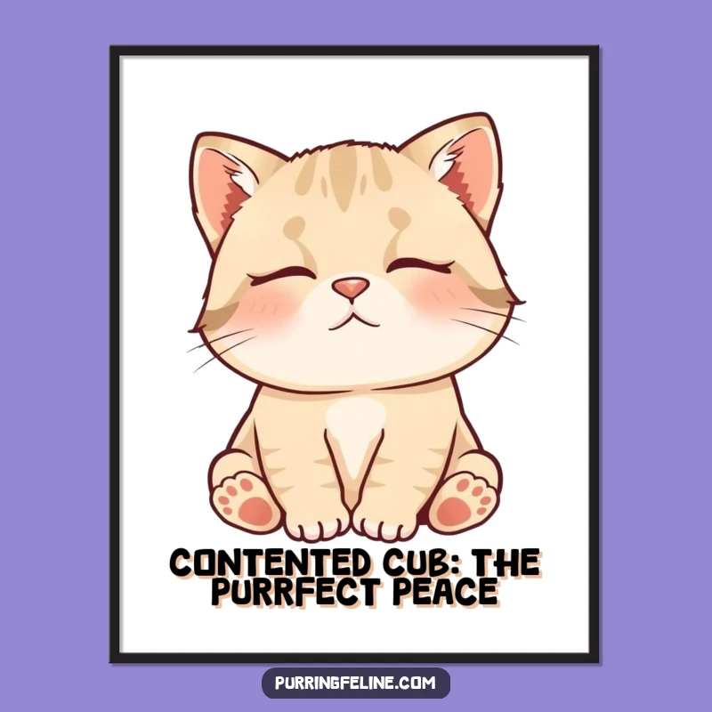 Free Printable Wall Art: Contented Cat Cub Zen Funny Downloadable Art Gift