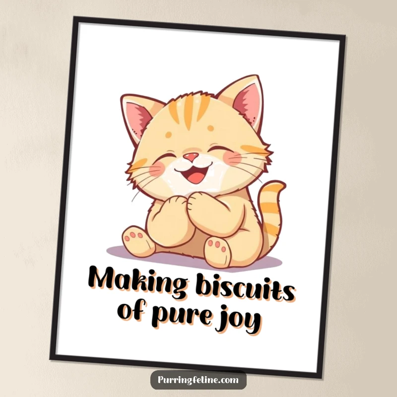 Funny Free Printable Wall Art: A small cat cub blissfully kneading a surface with utter happiness.