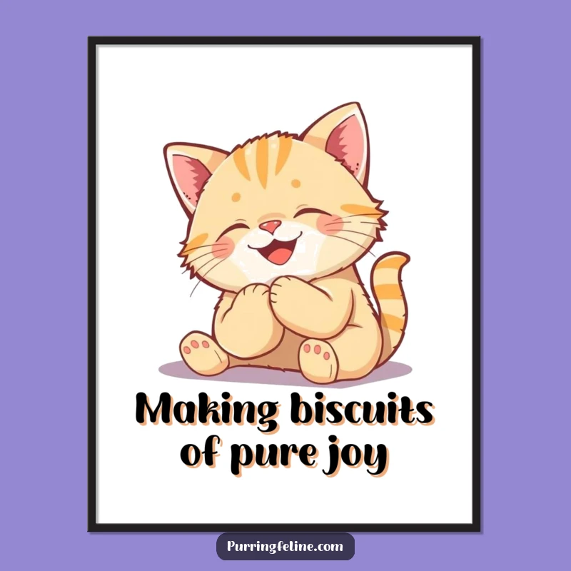 Free Printable Wall Art: Happy Kneading Cat Cub, Cheerful Feline Downloadable Art