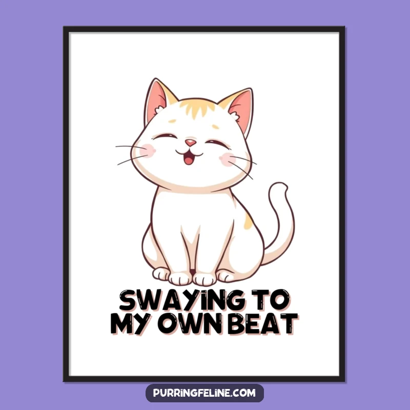 Free Printable Wall Art: Happy Purring Cat, Tail Sway Downloadable Cat Art