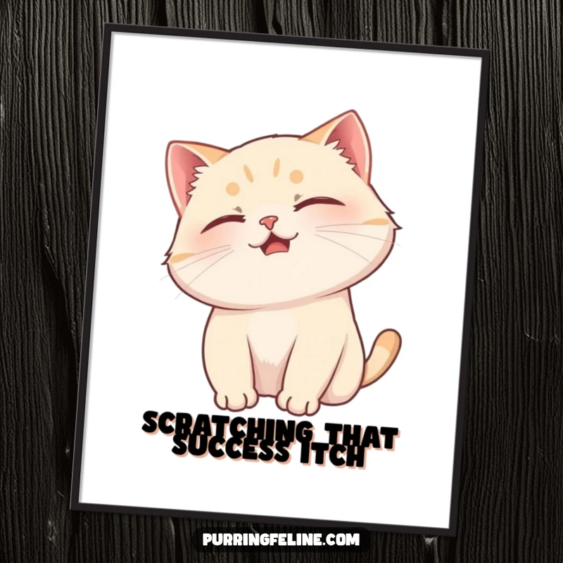 Free printable wall art depicting a happy, purring cat deeply enjoying a gentle, soothing head scratch.