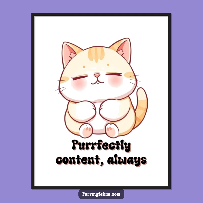 Funny Free Printable Wall Art: Relaxed Cat Purring, Humorous Downloadable Decor