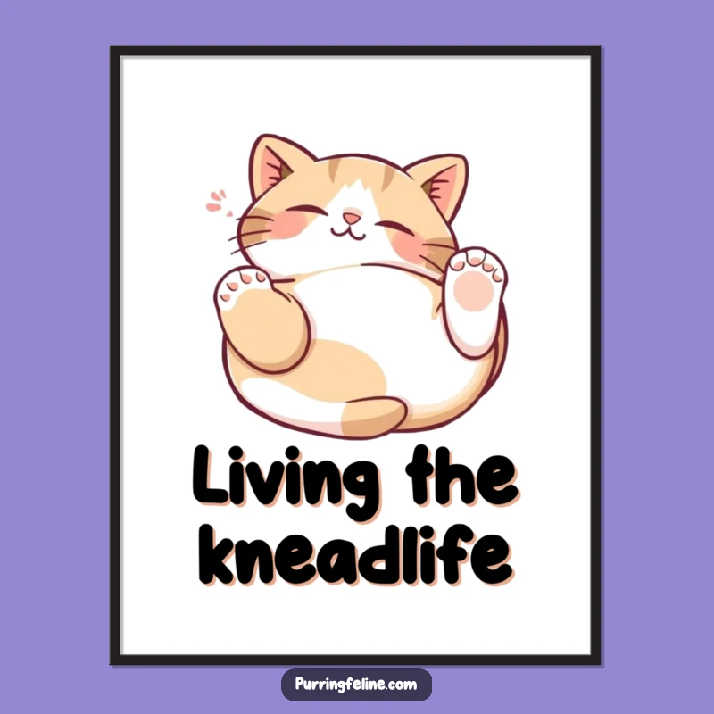 Funny Free Printable Wall Art: Contented Kneading Cat, Quirky Downloadable Decor for Cat Lovers