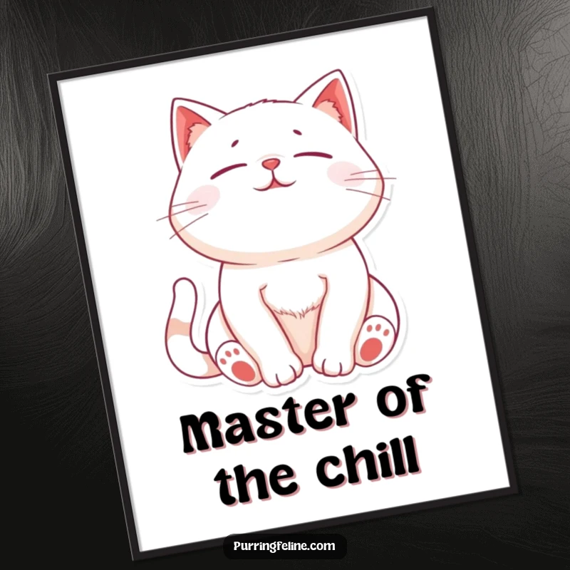 Funny Free Printable Wall Art: Relaxed cat with chest rising and falling with purrs, radiating calm. Downloadable humorous cat art.