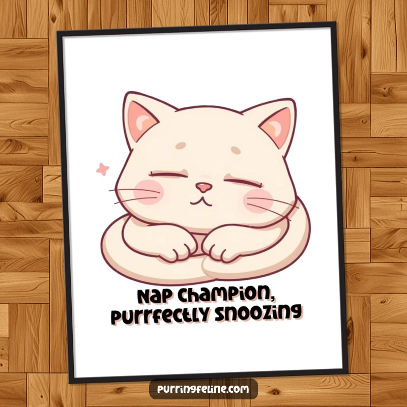 Free Printable Wall Art: A deeply sleeping cat, soft purrs gently indicated, creating a serene and tranquil atmosphere.