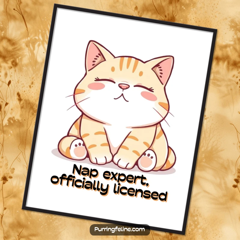 Funny Free Printable Wall Art featuring a comfortable cat with a low, contented rumble, radiating calm.