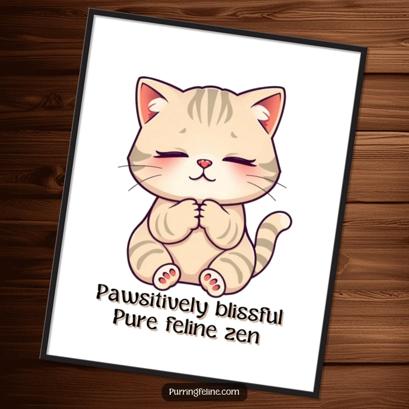 Funny Free Printable Wall Art: A peaceful cat kneading paws with serene bliss, bringing cozy, humorous vibes to any room.