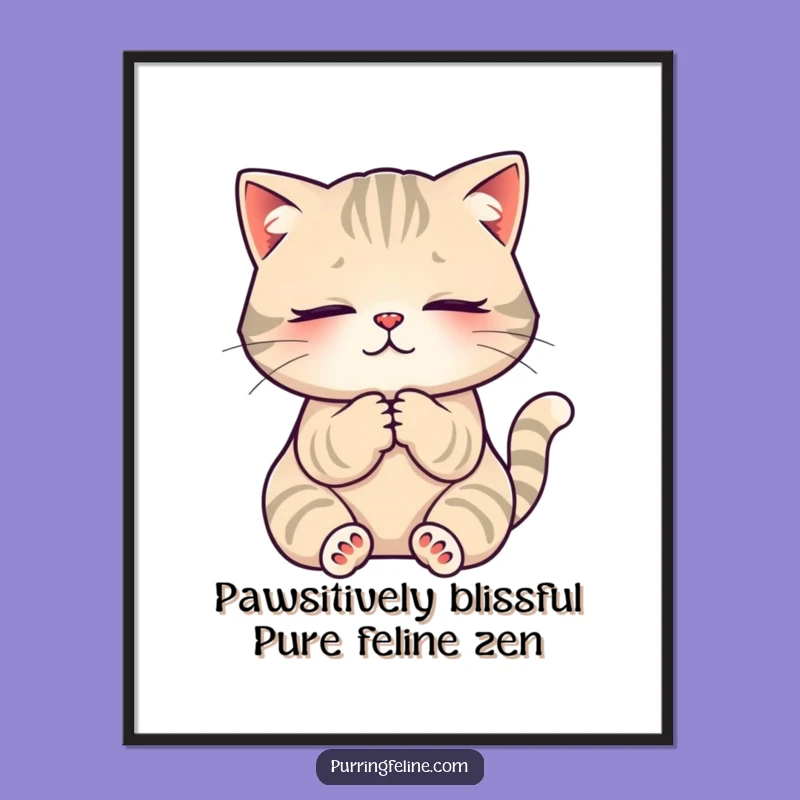 Free Printable Wall Art: Serene Purring Cat Kneading! Humorous DIY Cat Lover Gift Decor.