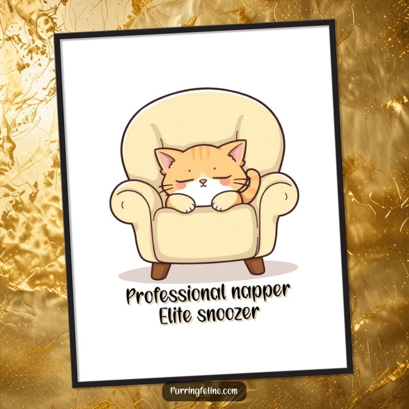 Funny Free Printable Wall Art depicting a sleepy cat dozing soundly in a cozy armchair, radiating peace and comfort.