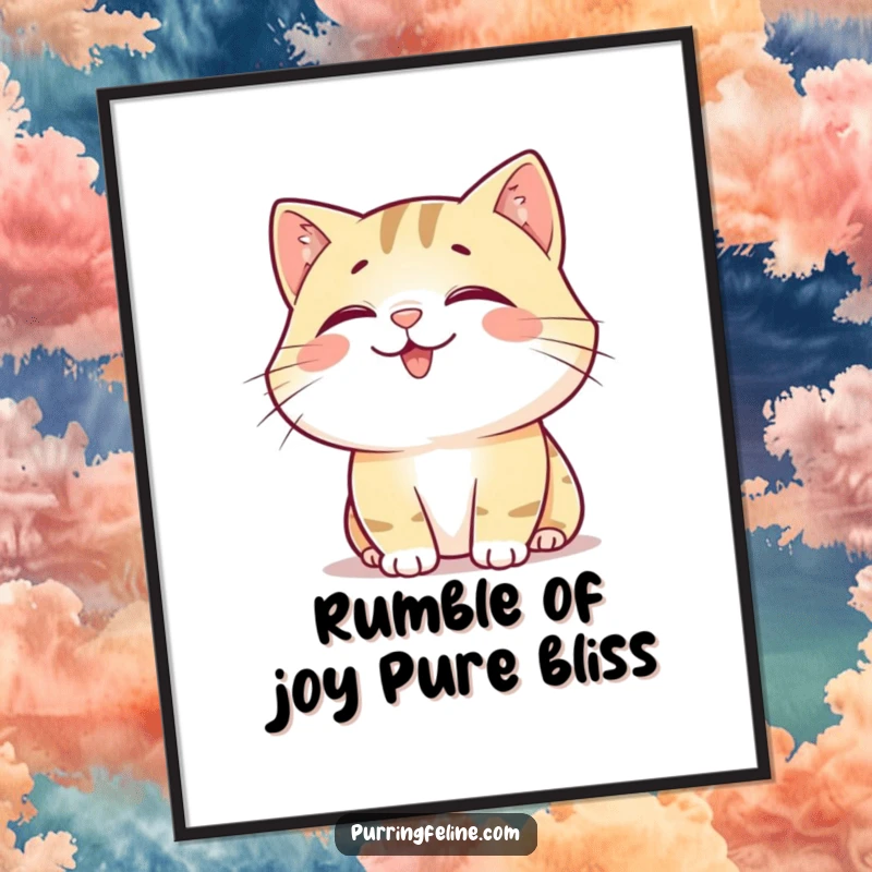 Funny Free Printable Wall Art: A happy, content cat emitting a soft rumble, creating a humorous and cozy atmosphere.