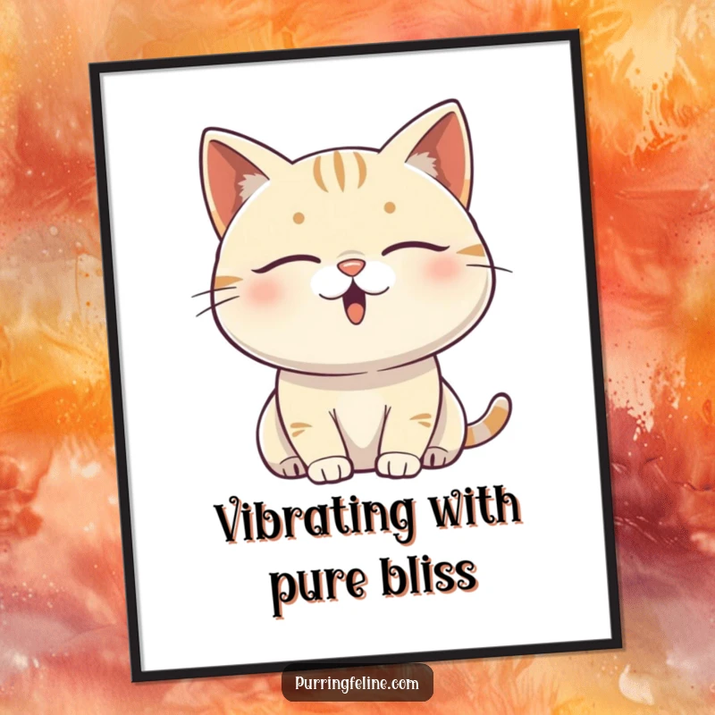 Funny Free Printable Wall Art: A content cat with closed eyes, vibratingserene happiness.