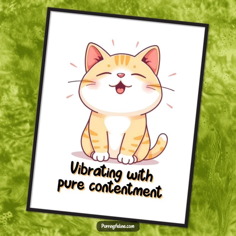 Funny Free Printable Wall Art: A cat expressing deep satisfaction through gentle, visual vibrations, adding humorous warmth to your decor.