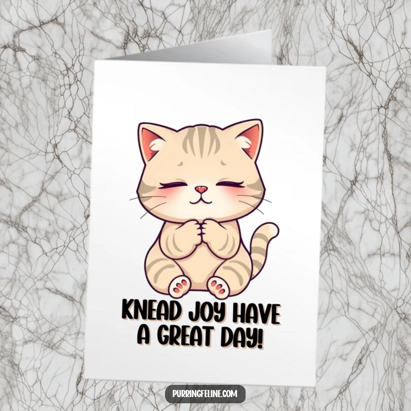 Funny Free Printable Birthday Card: Serene cat kneading paws with a blissful expression, radiating cozy birthday vibes.