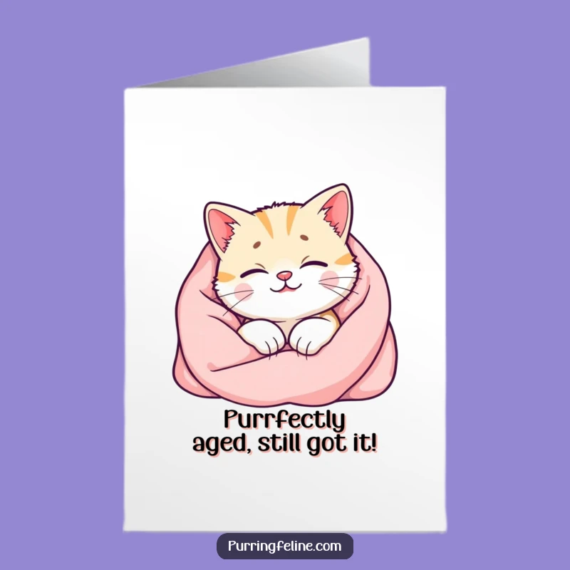 Free Printable Birthday Card: Happy Cat Purr Glow - Funny Downloadable Gift