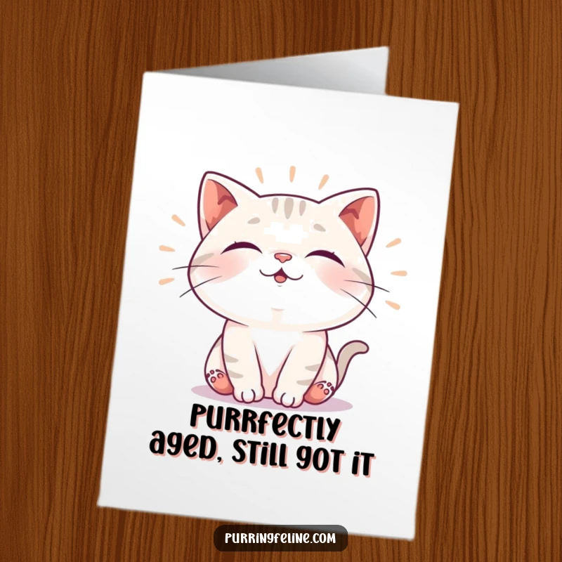 Funny Free Printable Birthday Card: A cat happily vibrating with pure contentment, ready for a celebration.