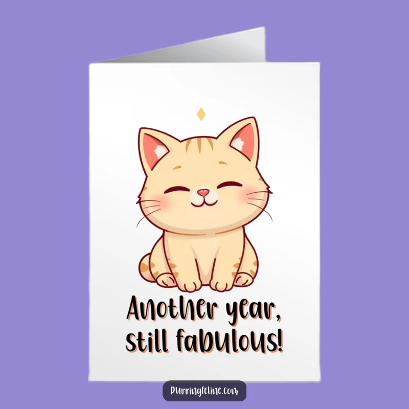 Free Printable Birthday Card: Serene Cat Hum - Funny Downloadable Gift