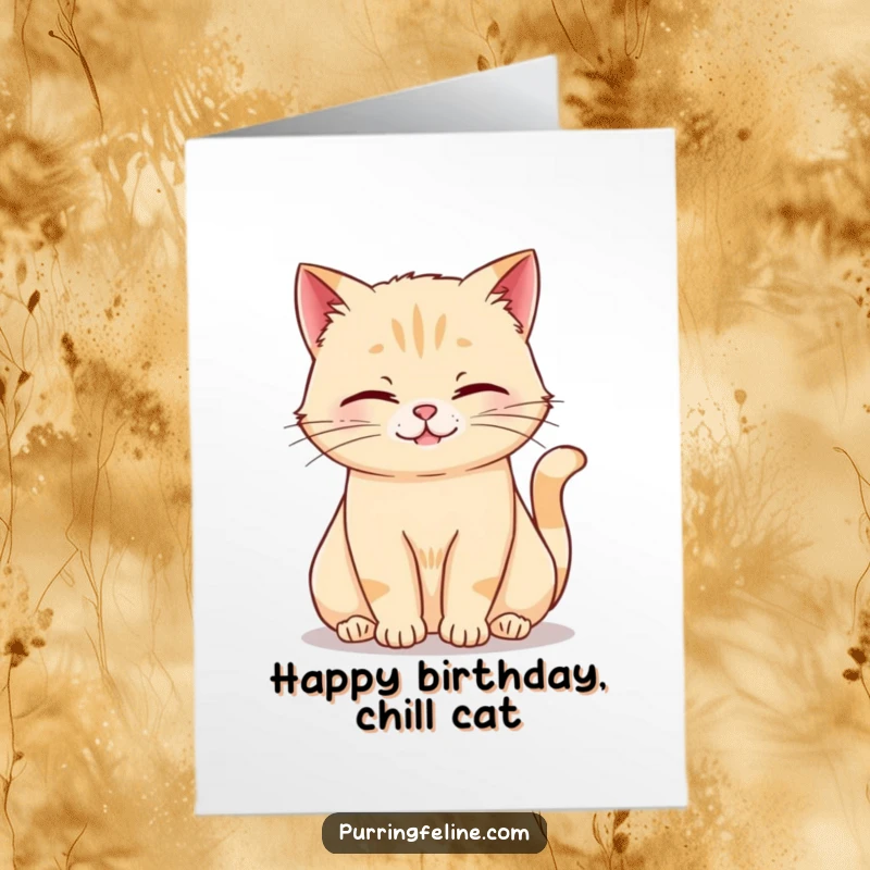 Funny Free Printable Birthday Card: A cat in a relaxed posture, softly rumbling with contentment.