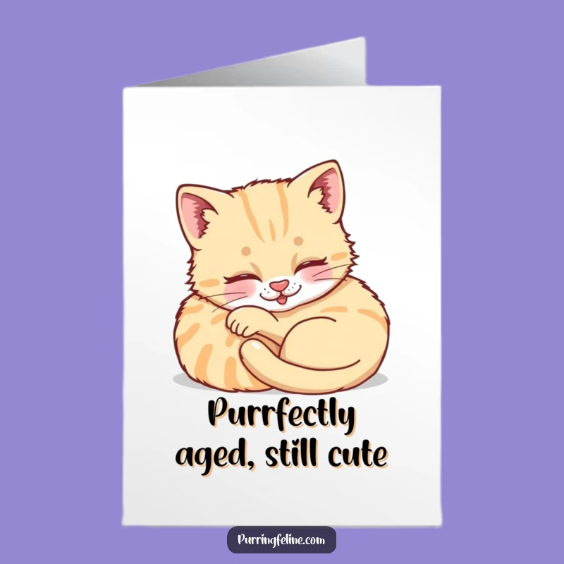 Free Printable Birthday Card: Cozy Purring Cat Cub Funny Downloadable Gift